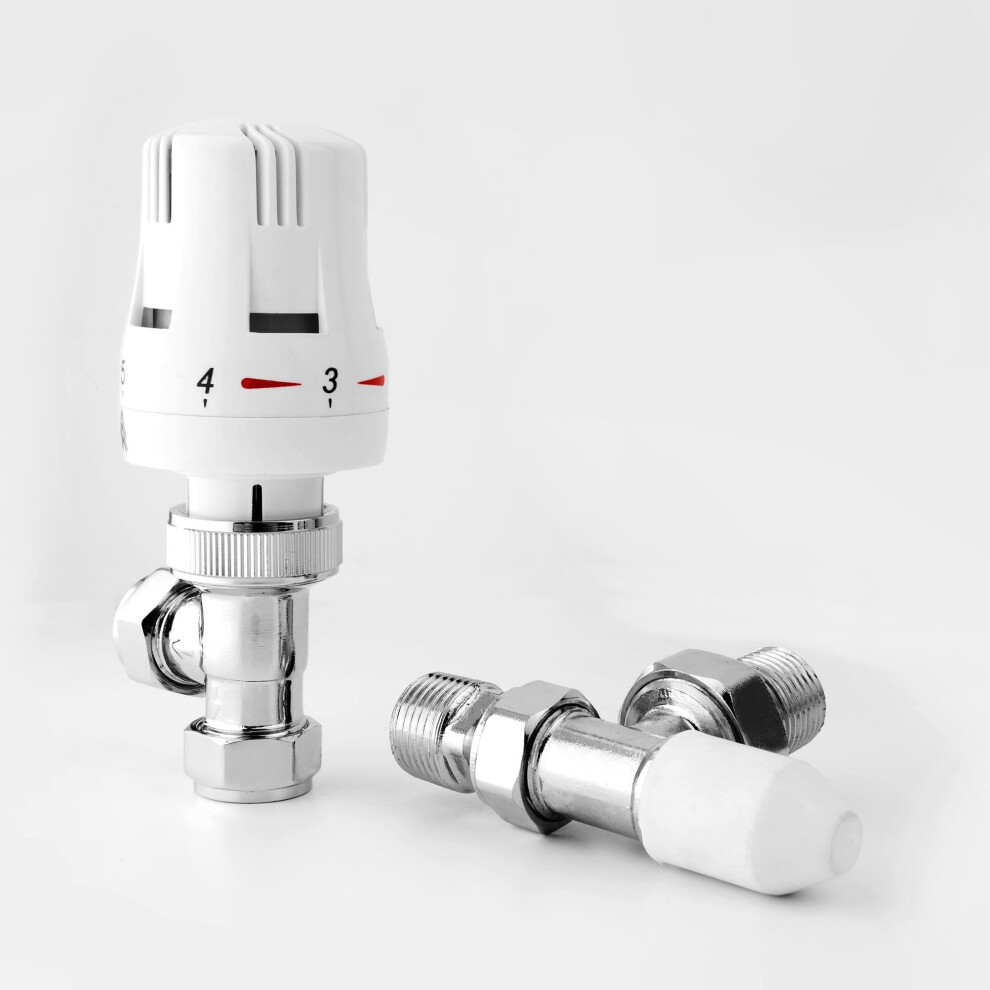 Greened House Trieste Angled Chrome Thermostatic TRV Radiator Valve 1/2 BSP (15mm) - Designer Brass, Frost Protection, 5 Settings - ZZ-3510