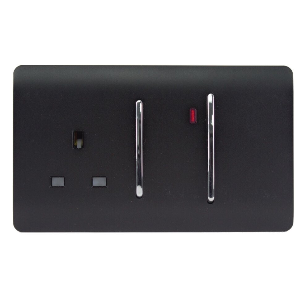 Trendi 45 A Cooker Switch & Plug Socket Inc Neon Insert Matt Black