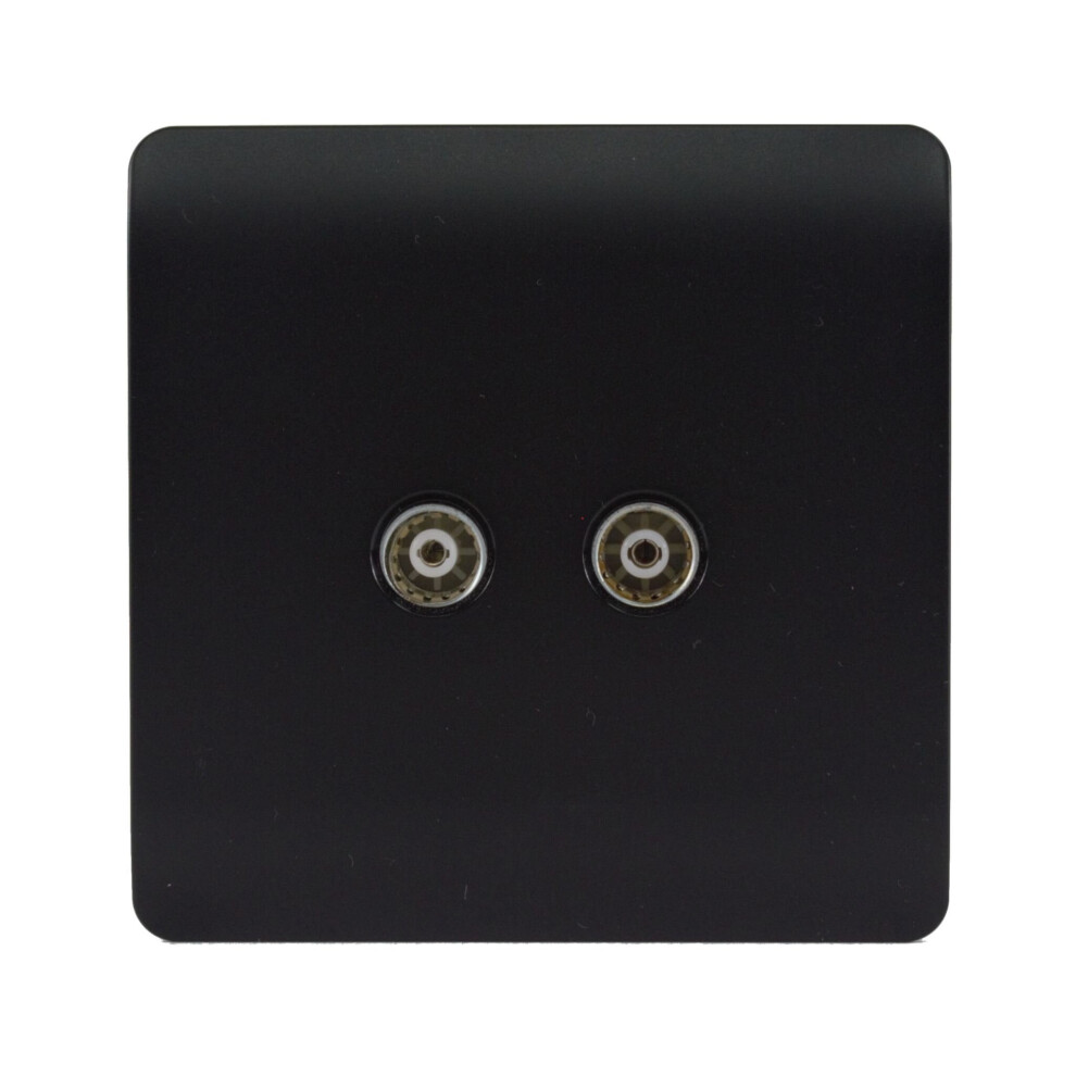 Trendi Artistic Modern Tactile 2 Gang TV Socket Matt Black