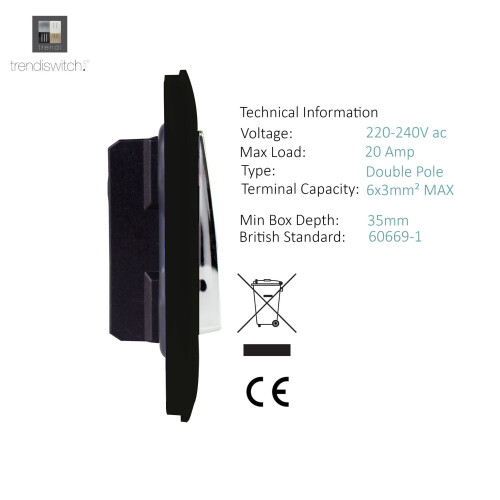 Trendi Switch Trendi 20 A Light Switch & Neon Insert Matt Black 2
