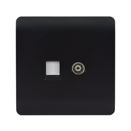 Trendi Switch Trendi Telephone Socket + Cat 5e&Cat 6 RJ45 PC Socket Matt Black