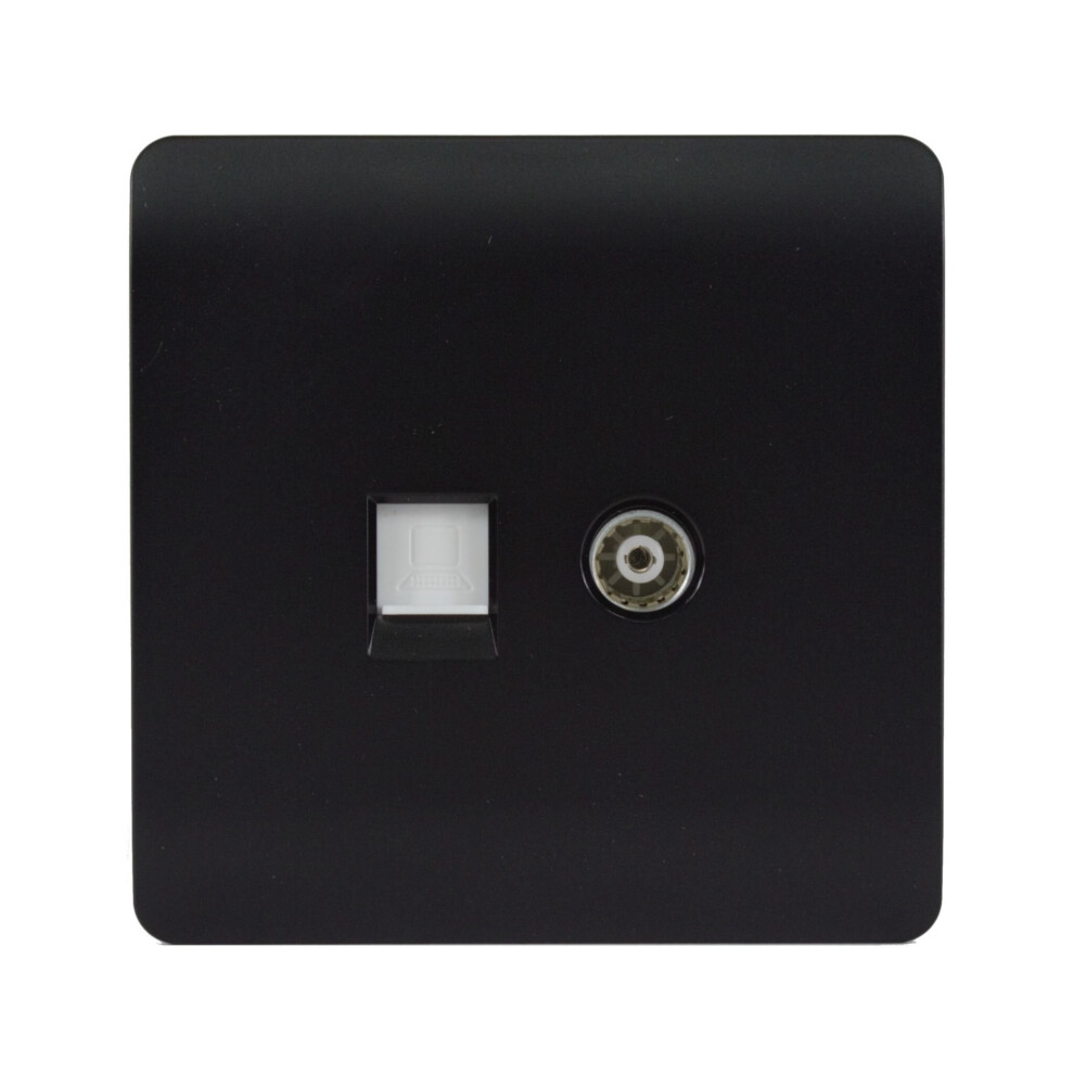 Trendi Telephone Socket + Cat 5E&Cat 6 Rj45 Pc Socket Matt Black 7091059505694