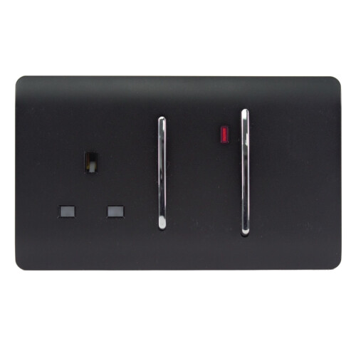 Trendi Switch Trendi 45 A Cooker Switch & Plug Socket Inc Neon Insert Matt Black 1