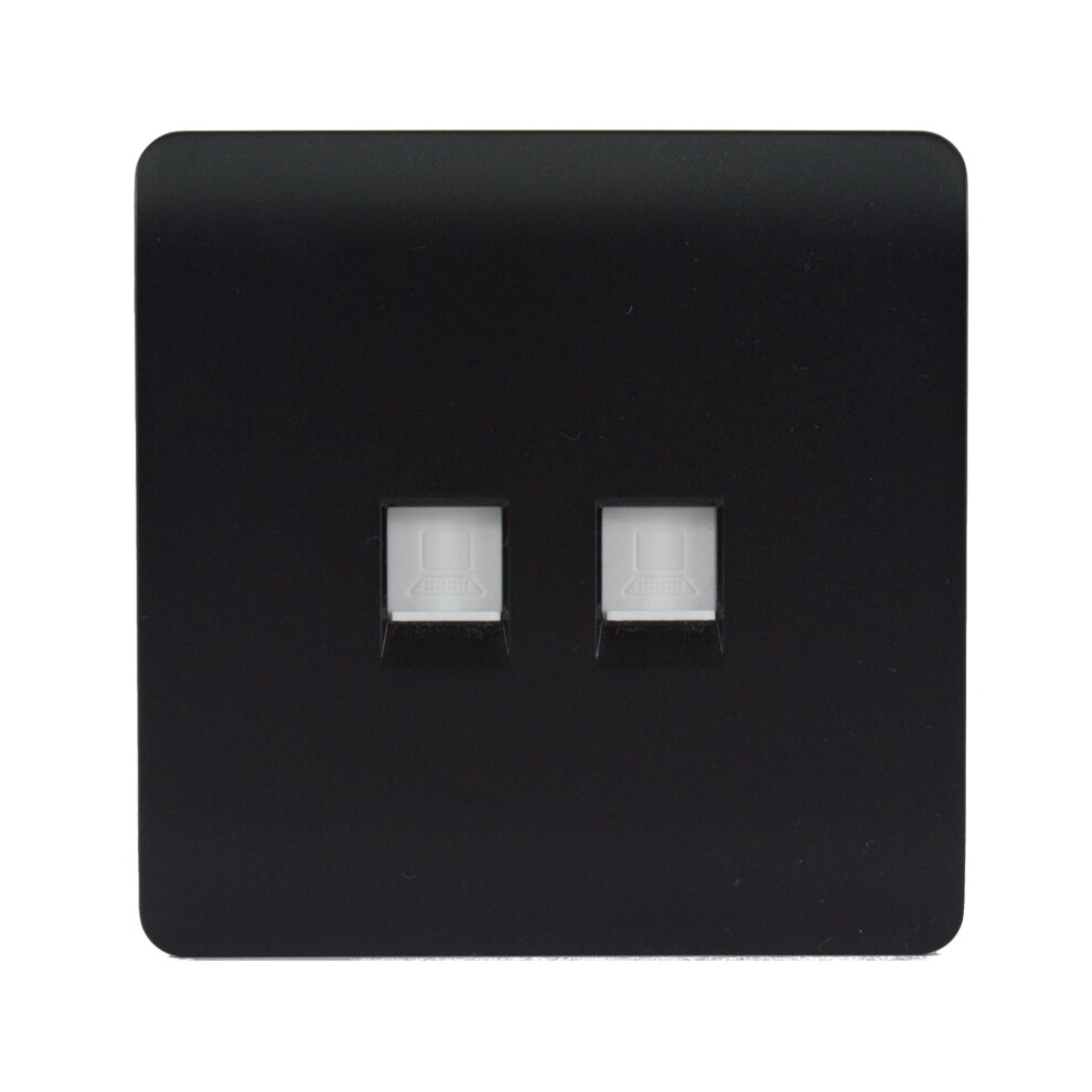 Trendi Switch Trendi 2 Gang Tactile Rj45 Cat 5E&Cat 6 Pc Ethernet Socket Matt Black