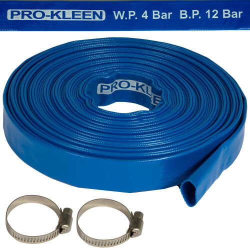 Pro-Kleen (20M) Layflat Blue Hose Pipe PVC Flood Drainage