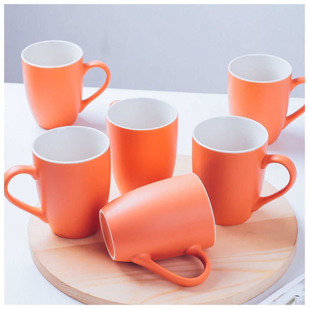 Ancoree (Orange) Porcelain Tea Cup Set Of 6, Macaroon Color Ceramic Coffee Mugs For Coffee Tea Milk Juice Cup