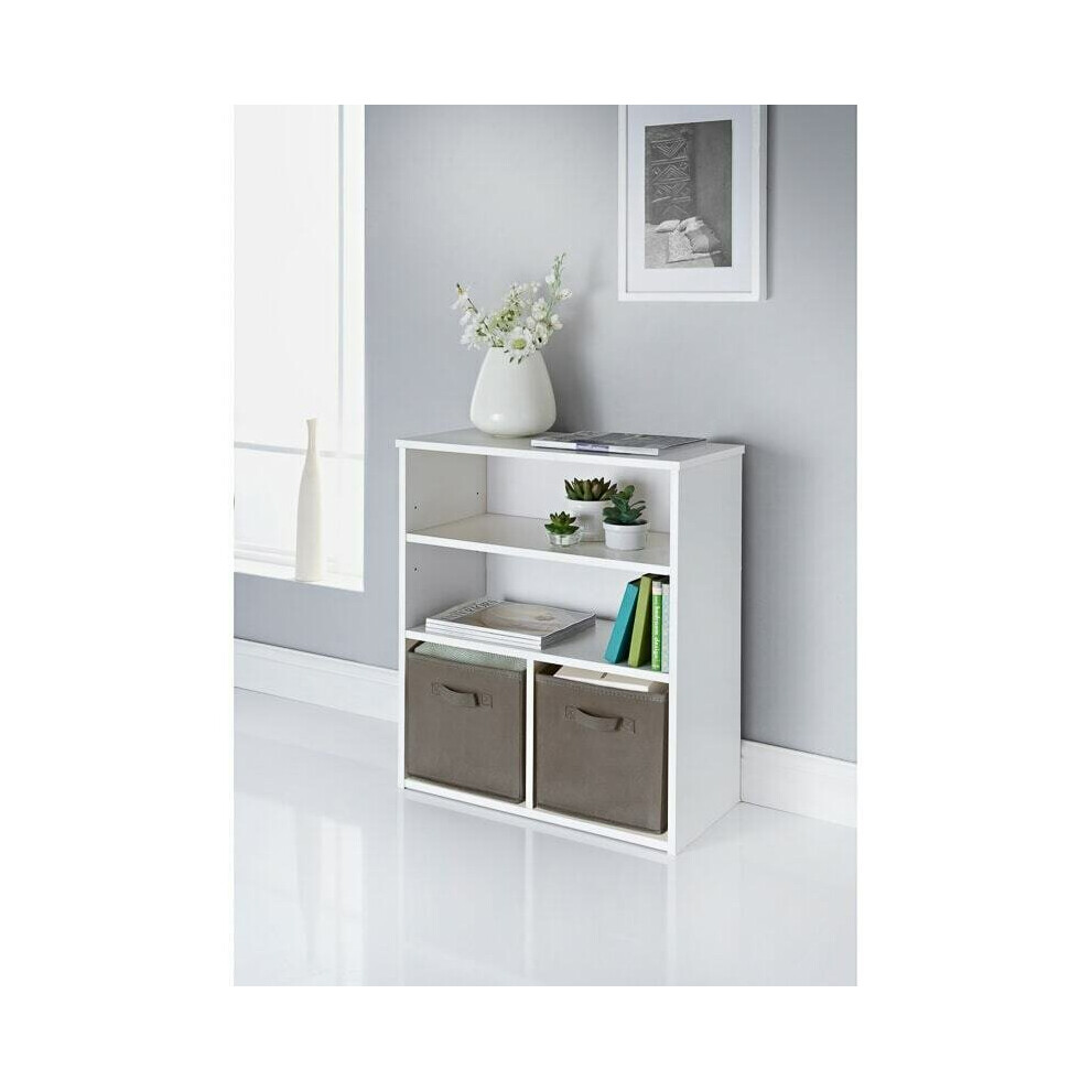 Wooden Storage 2 Shelves 2 Cube Storage Basket Shelving Unit G-0340