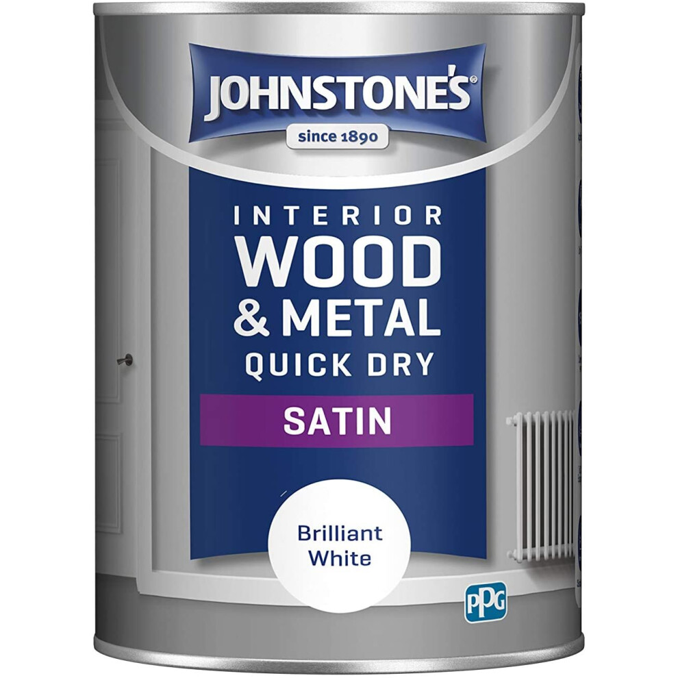 Johnstone's - Quick Dry Satin - Mid Sheen Finish - Water Based - Low Odour - Touch Dry in 1-2 hours - Brilliant White - 1.25 L