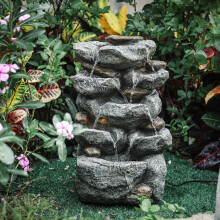 (Electric 220V Rock Pool 31*24*49cm) 220v Garden Patio Water Feature Cascading Water Fountain w Pump