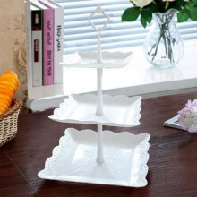 (Square) 3 Tier Plastic Embossed Tableware Cake Stand