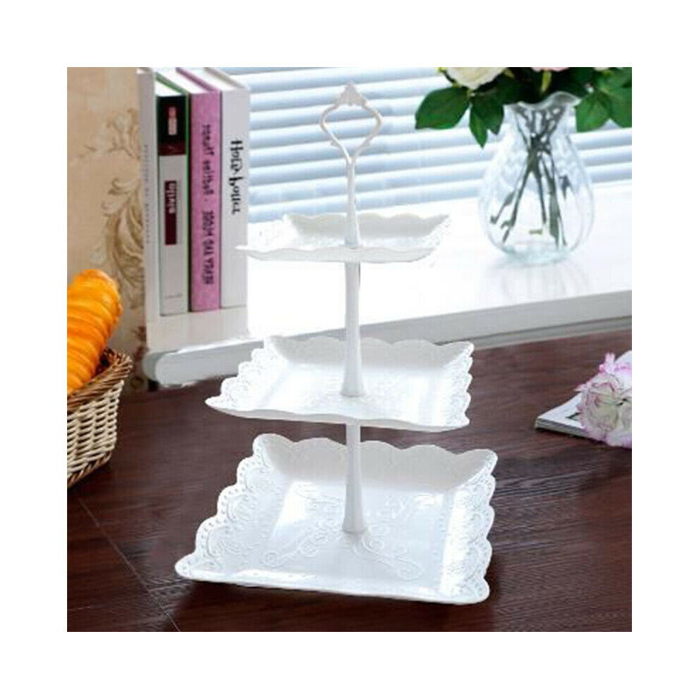 (Square) 3 Tier Plastic Embossed Tableware Cake Stand