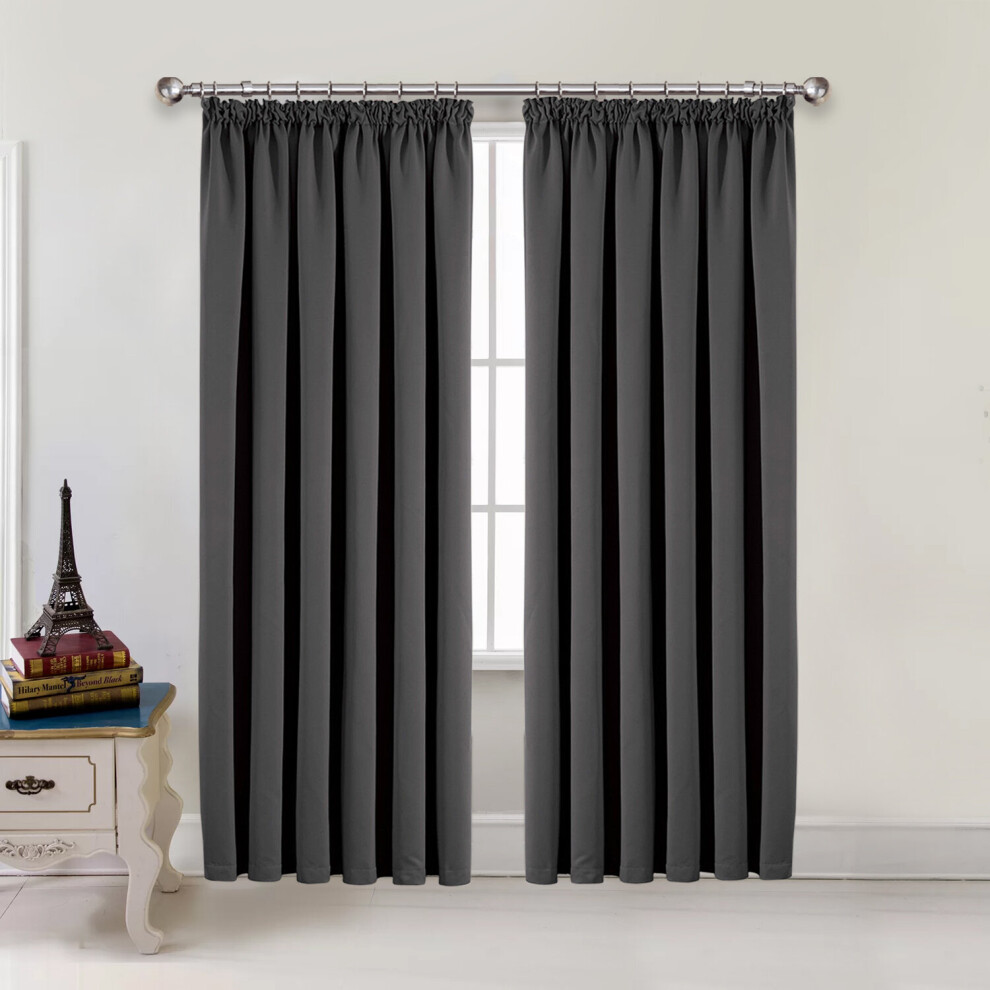 (Dark Grey , 46" x 54") Thermal Curtains Blackcout Pencil Pleat Curtain