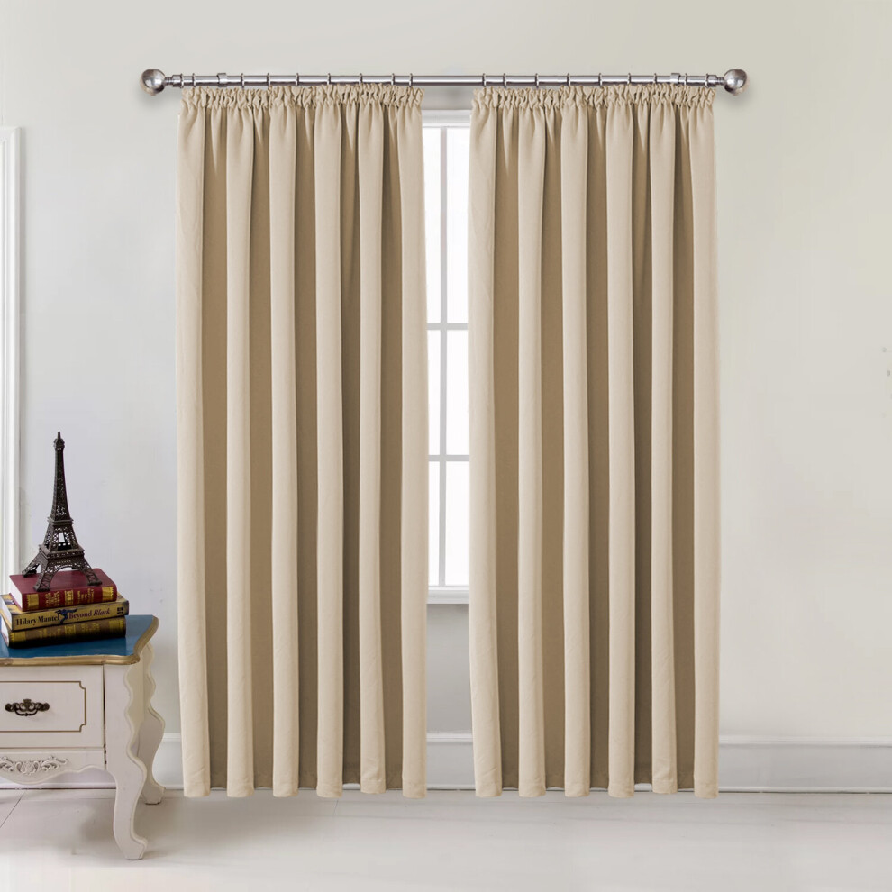 (Cream , 66" x 54") Thermal Curtains Blackcout Pencil Pleat Curtain