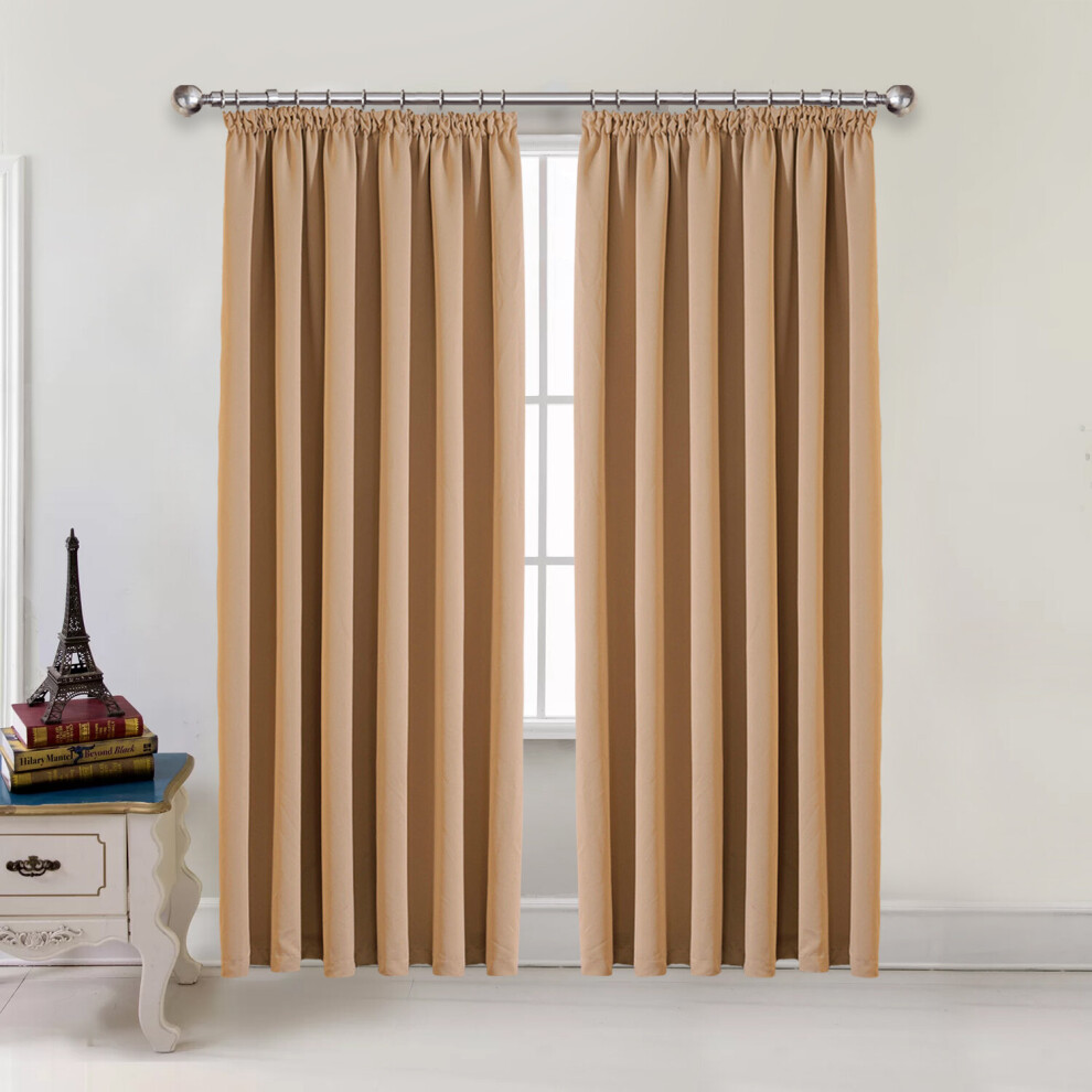 (Beige, 66" x 54") Thermal Curtains Blackcout Pencil Pleat Curtain