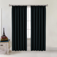 (Black, 90" x 72") Pencil Pleat Blackout Curtains Bedroom Living Room
