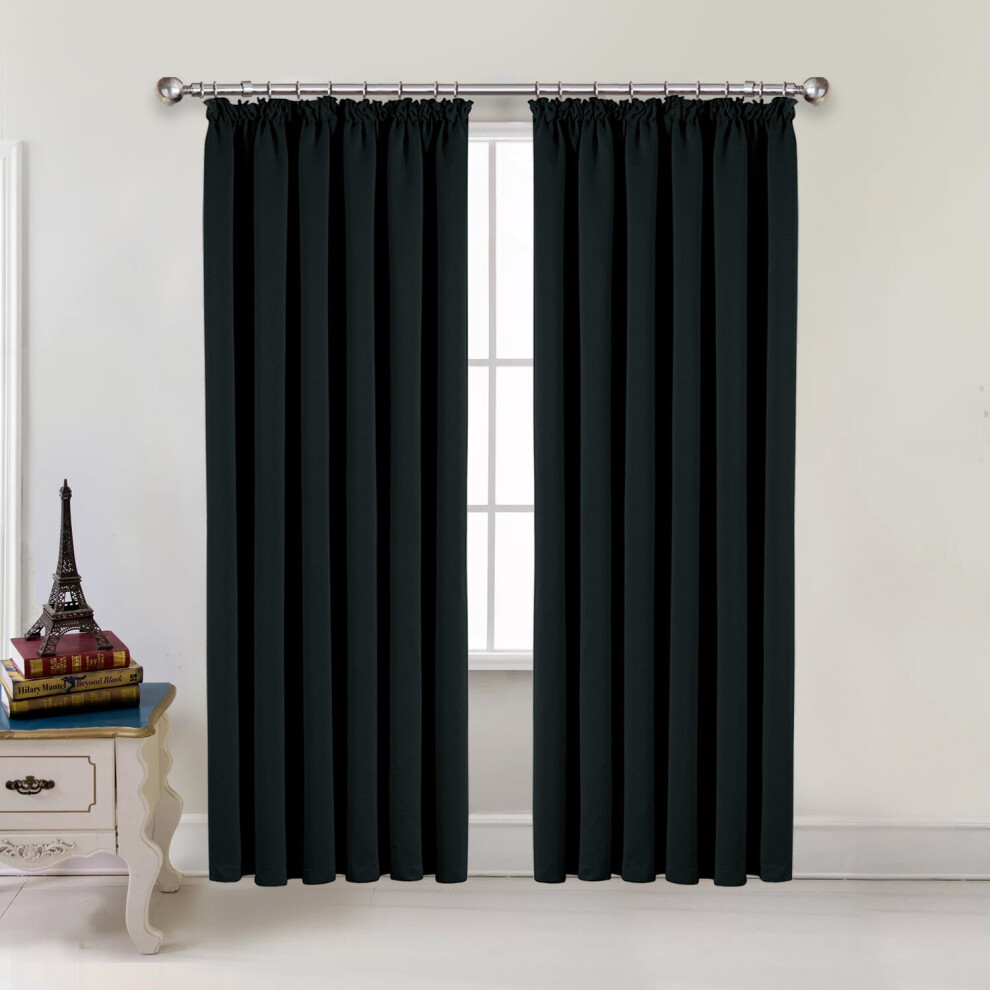 (Black, 66" x 72") Thermal Curtains Blackcout Pencil Pleat Curtain