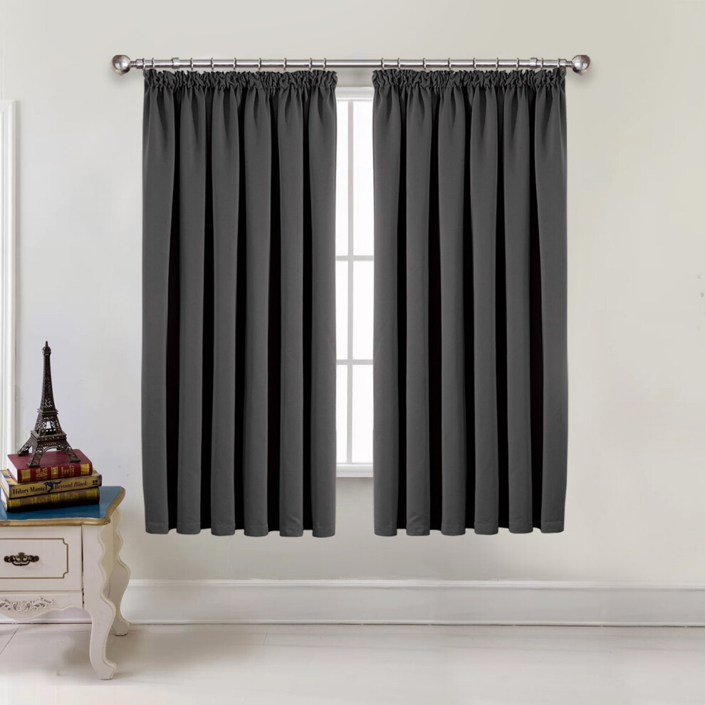 (Dark Grey , 90" x 90") Thermal Curtains Blackcout Pencil Pleat Curtain