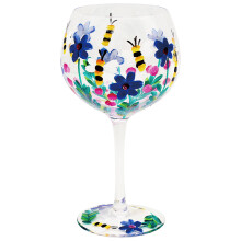 Hand Painted Bees Floral Wide Gin & Tonic Glass Copa Balloon Cocktail Drinks