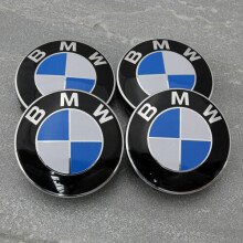 BMW ALLOY WHEELS BLUE CENTER CAPS SET (4) Face 60mm Clip 58mm