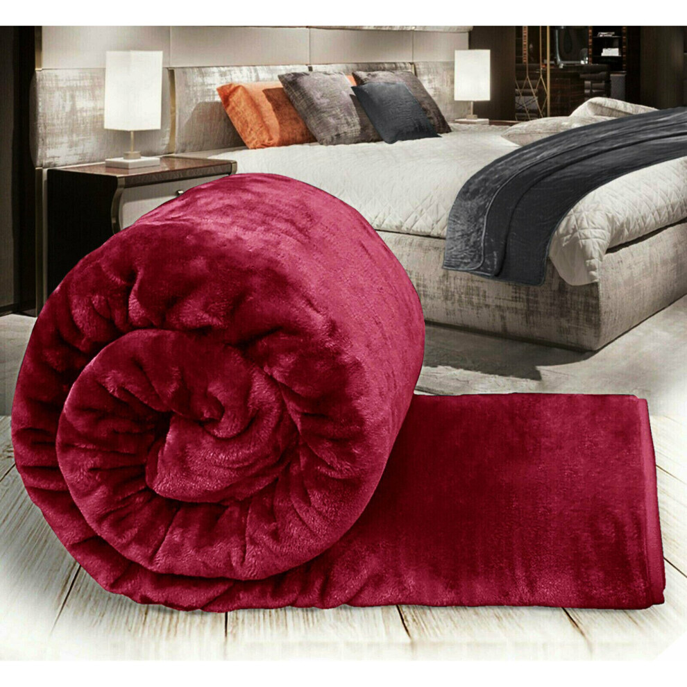 (BURGUNDY, KING) Large Blanket Faux Fur Fleece Throw