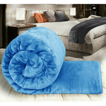 (LIGHT BLUE, DOUBLE) Large Blanket Faux Fur Fleece Throw