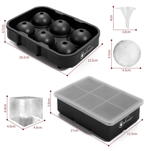Vinsani 2 Pack Ice Cube Tray Easy-Release Silicone  Ice Mould - Black 2