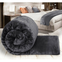 (GREY , KING) Large Blanket Faux Fur Fleece Throw