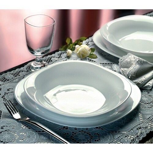 Bormioli Parma 18pc Square Dinner Service Set Opal Glass Dinnerware