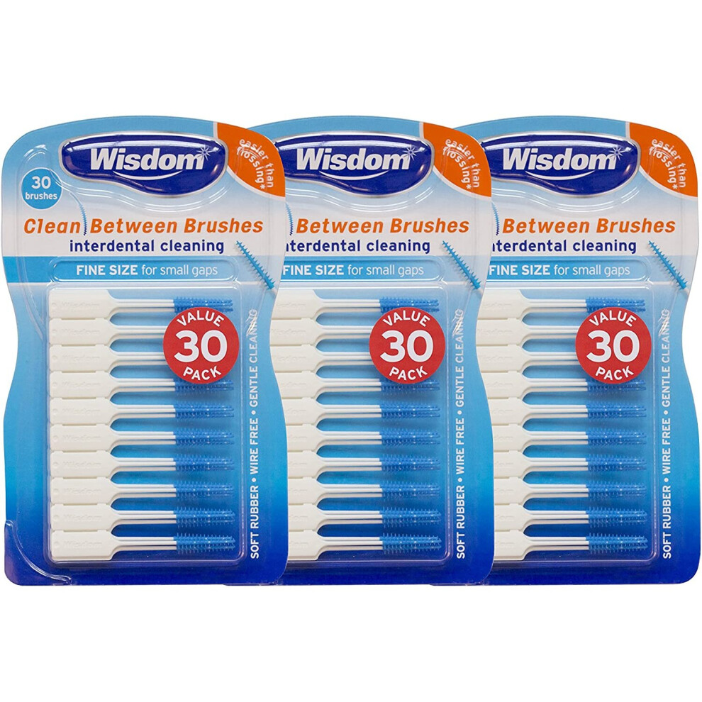 Wisdom Toothbrushes Clean Between Interdental Brushes, Fine, Pack of 3, 90-Count