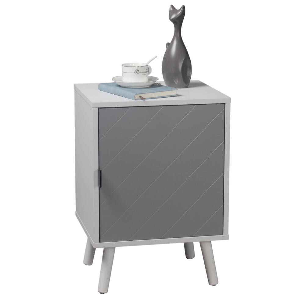 (White/Grey) Hanover 1 Door Modern Lined Wooden Bedside Table