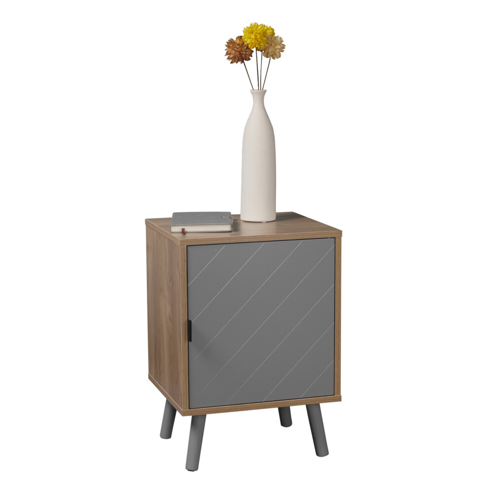 (Oak/Grey) Hanover 1 Door Modern Lined Wooden Bedside Table