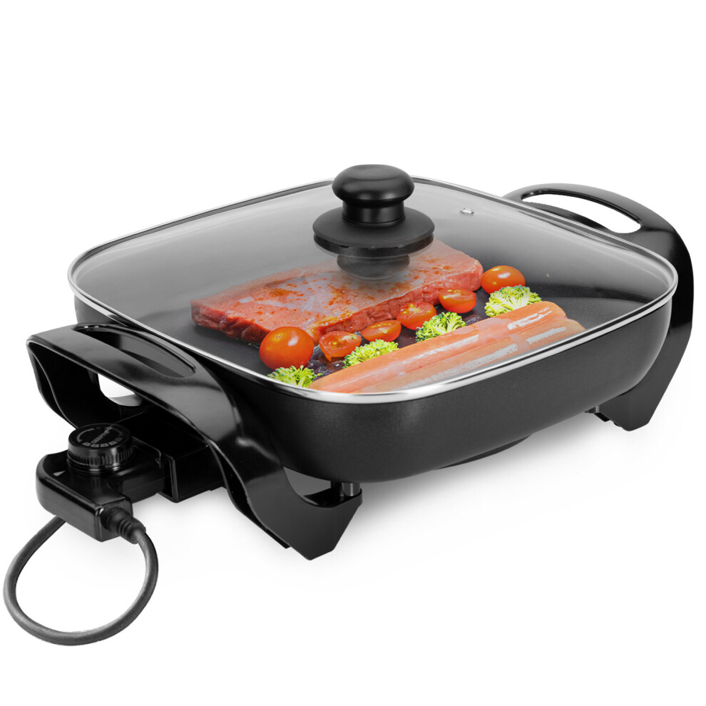 Geepas Large Multi Cooker, 1500W Aluminium Electric Skillet Frying Pan with Glass Steam Vent Lid & Non-Stick Surface Sauté Braise Brown Simmer Stew