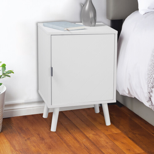 (White/White) Hanover 1 Door Modern Lined Wooden Bedside Table 1