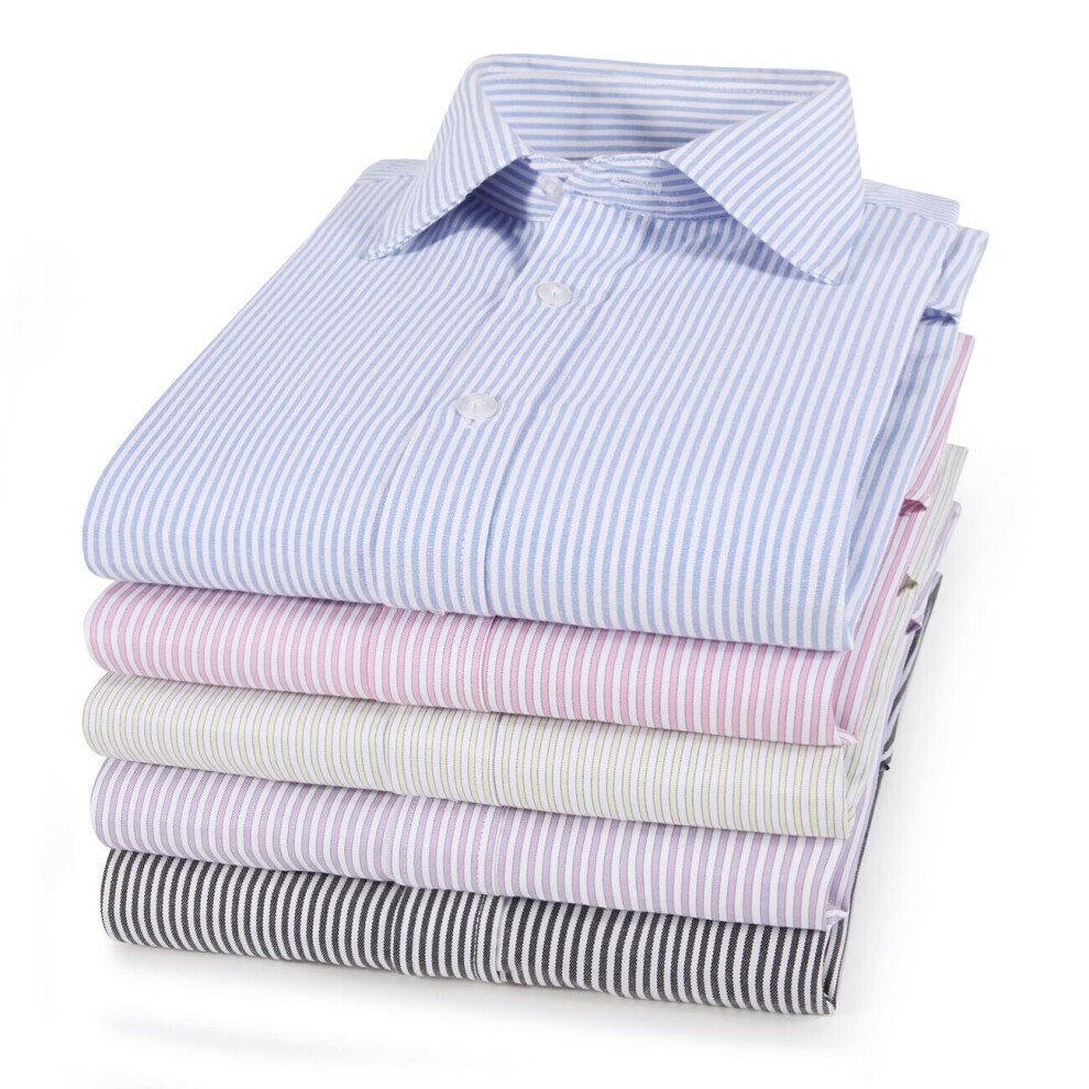 (Pink, 18.0 inches) Windsor Fine Stripe Formal Shirt, Single Cuff Long Sleeve, Traditional Tailoring, Casual, Special Occasion. Janeo British Apparel.