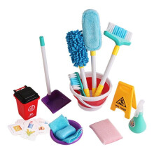 Childrens Cleaning Playset - Family Cleaning Role Play Set with Broom, Bucket, Dustpan, Brush & Accessories