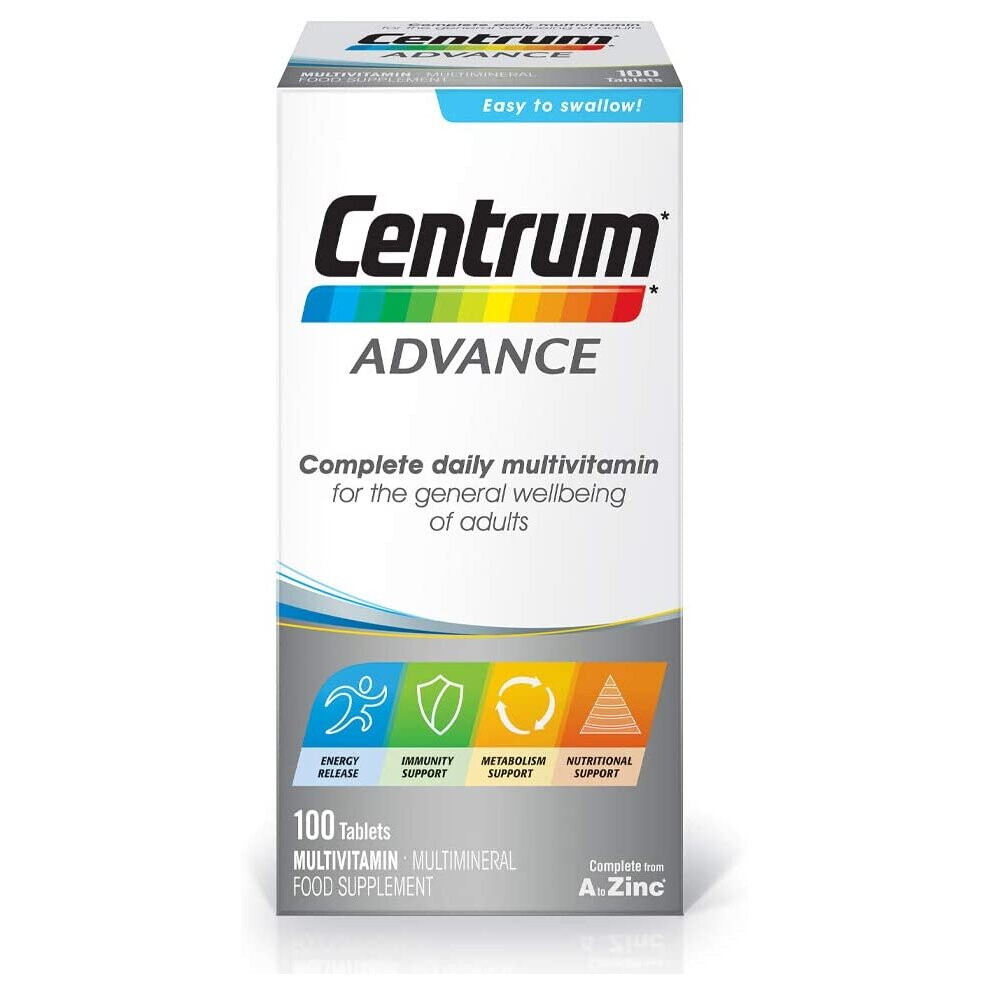 Centrum Advance Multivitamin & Mineral Tablets, 24 Essential Nutrients Including Vitamin D, Complete Multivitamin Tablets, 100 Tablets