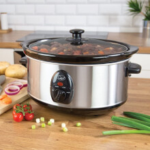 Quest 35270 Slow Cooker / 3.5 Litres / Compact Stainless Steel / 200W / 3 Temperature Settings / Transparent Toughened Glass Lid / Dishwashe