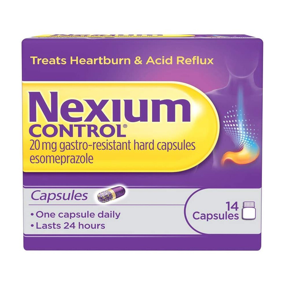 Nexium Control Heartburn and Acid Reflux Relief Capsules, 20mg Gastro-Resistant Esomeprazole Capsules, 14 Count