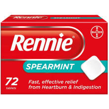 Rennie Spearmint Antacids - Heartburn & Indigestion Relief Tablets, Fast Acid Reflux Relief, 72 Tablets (1 Pack)