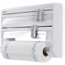 Leifheit Parat Kitchen Roll Dispenser, Wall-Mounted Film, Foil and Paper Holder, Easy-Install Cling Film Dispenser and Cutter, White, 38 x 2