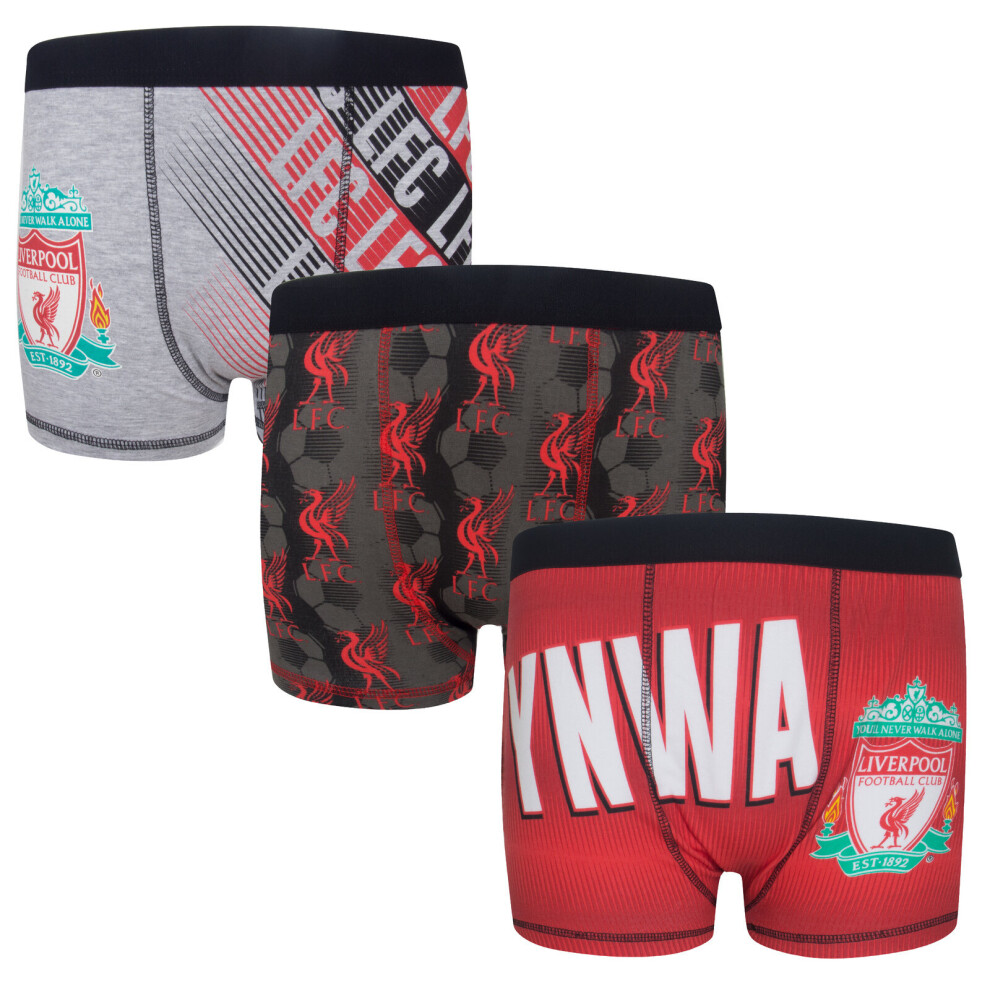 (Multi, 11-12 Years) Liverpool FC Boys Boxer Shorts 3 Pack Crest Kids OFFICIAL Football Gift