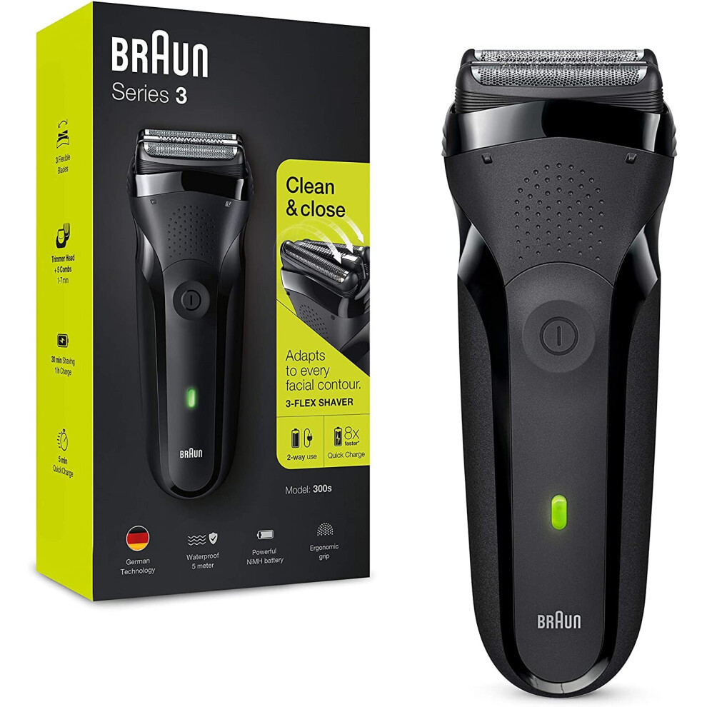 Braun Series 3 300 Electric Shaver Electric Razor for Men with 3 Flexible Blades Rechargeable and Cordless Electric Foil Washable Shaver Bla