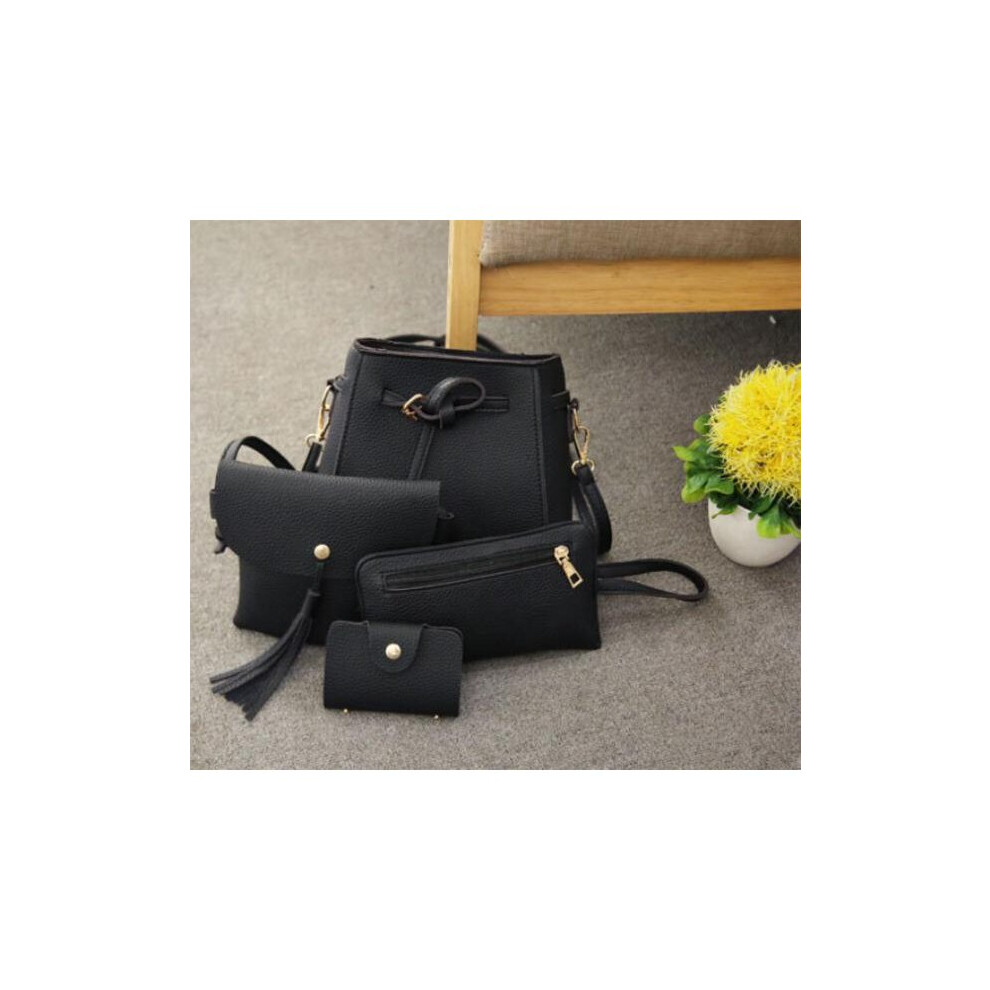 (black, L) 4PCS Lady Handbag Shoulder Bag Tote Crossbody Bag