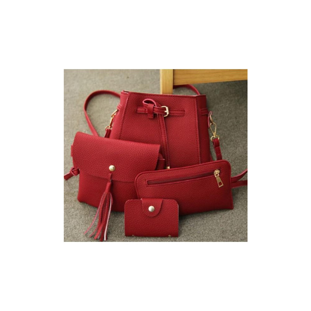 (red, L) 4PCS Lady Handbag Shoulder Bag Tote Crossbody Bag 