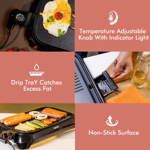 Geepas 1600W Electric Barbecue Grill 2in1 Grill with Hot Plate BBQ