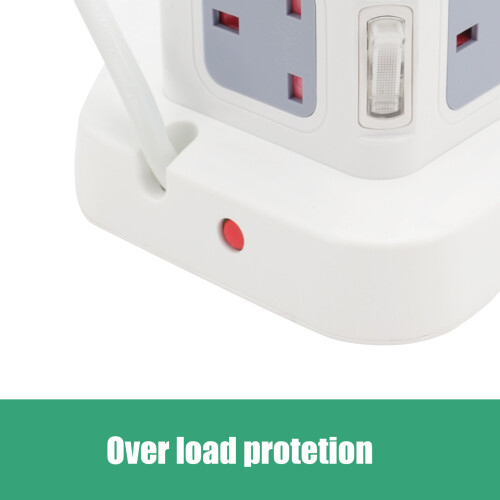 Tower Socket Extension Lead 3M 12Way Cable Surge Protected Power 4 USB 1