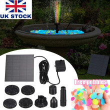 (Square Solar Fountain + Free glowing pebbles) Solar Fountain Pump with LED light and 30PCS Colorful Glowing Pebbles, Floating Fountain Pump for Bird Bath, FishTank, Pond Garden
