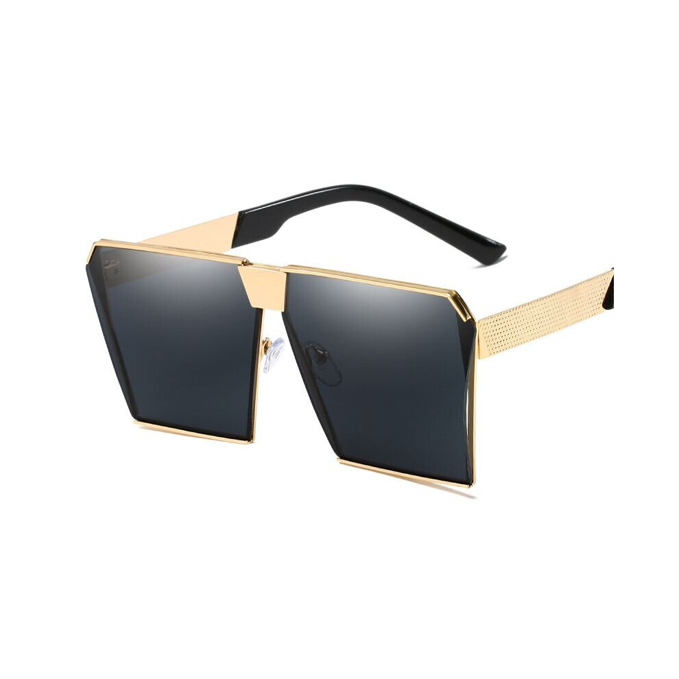 (Gold+Gray) Oversized Flat Top Lens Square Sunglasses Metal