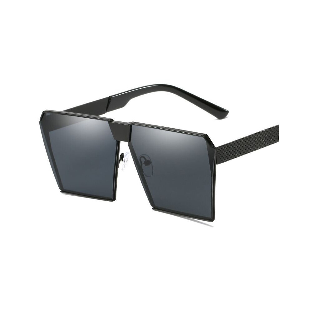 (Black) Oversized Flat Top Lens Square Sunglasses Metal