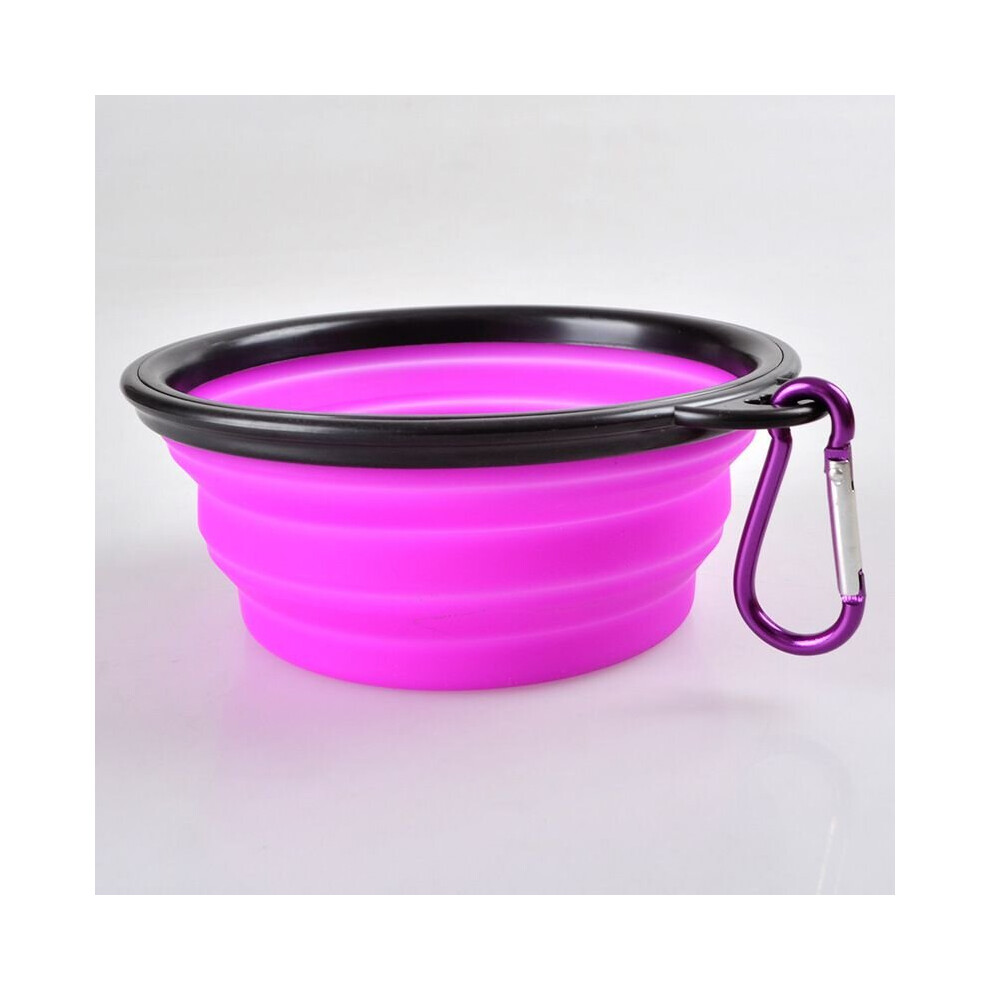(Purple) Dog Pet Portable Water Feeding Collapsible Bowl Purple